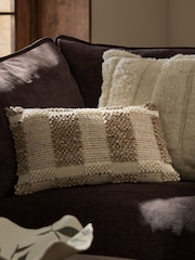 Mid Natural 50 x 30cm Assembled Woven Textured Check Cushion - Image 1 of 8