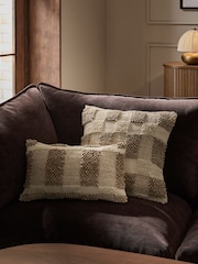 Mid Natural 50 x 30cm Assembled Woven Textured Check Cushion - Image 4 of 8
