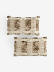 Mid Natural 50 x 30cm Assembled Woven Textured Check Cushion - Image 8 of 8