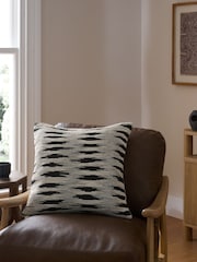 Black/White 50 x 50cm Abstract Woven Ikat Cushion - Image 1 of 5