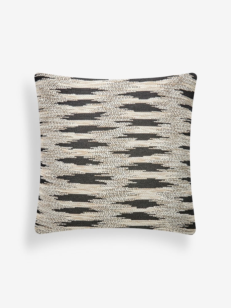 Black/White 50 x 50cm Abstract Woven Ikat Cushion - Image 2 of 5