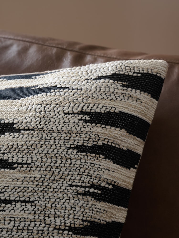 Black/White 50 x 50cm Abstract Woven Ikat Cushion - Image 5 of 5