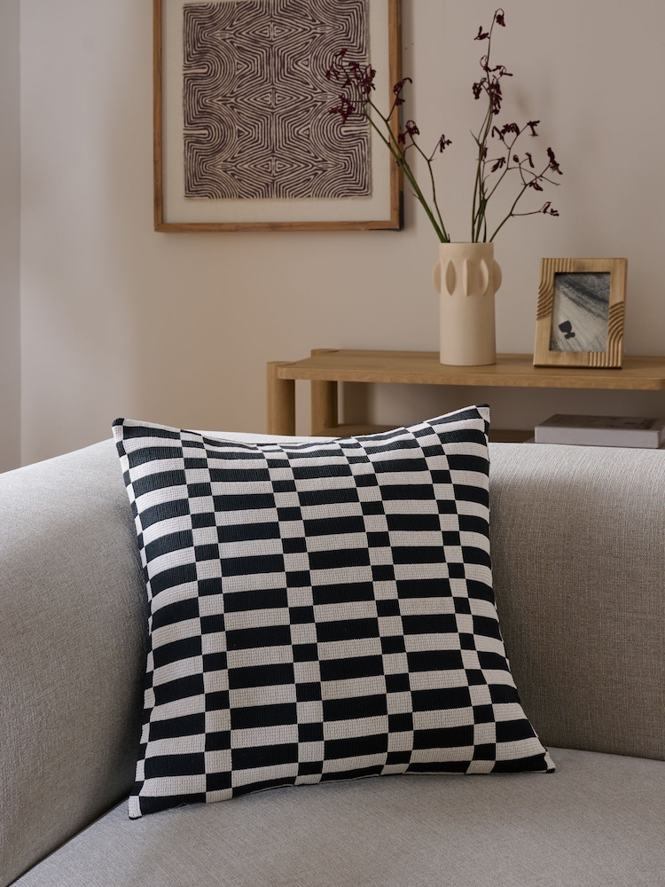 Black/White 50 x 50cm Jacquard Check Cushion - Image 1 of 5