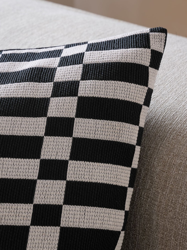 Black/White 50 x 50cm Jacquard Check Cushion - Image 2 of 5