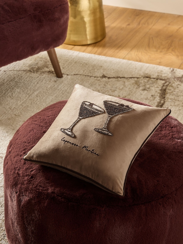 Brown 35 x 35cm Embellished Espresso Martini Cushion - Image 1 of 6