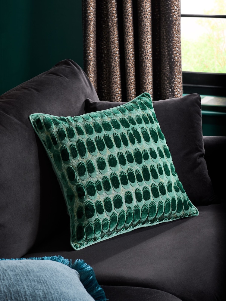 Teal Blue 50 x 50cm Rebel Spot Velvet Cushion - Image 1 of 5