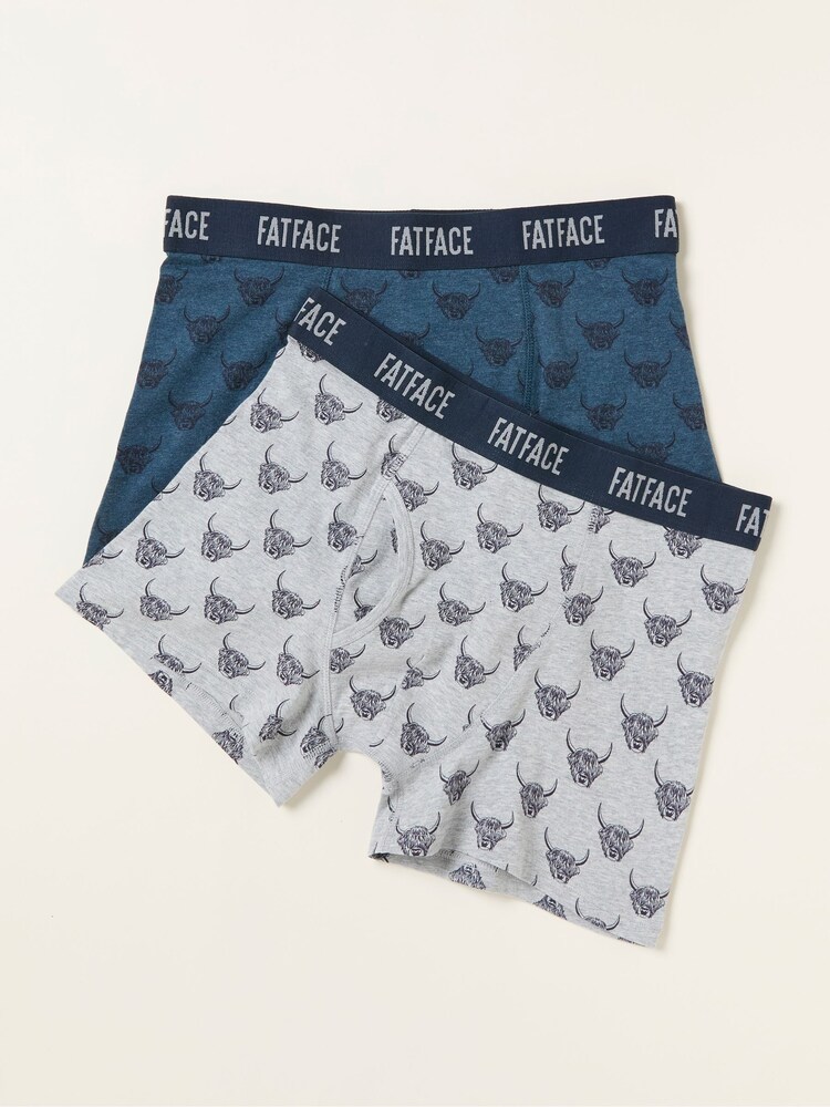 FatFace Teal Blue 2 Pack of Highland Cow Boxers - Image 1 of 2