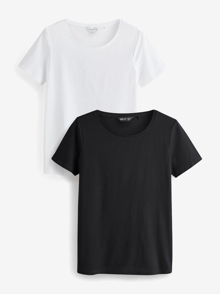 Black/White 100% Cotton Short Sleeves Basic T-Shirt 2 Pack - Image 1 of 3