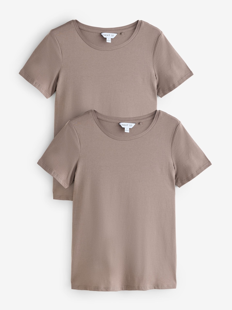Tan Brown 100% Cotton Short Sleeves Basic T-Shirts 2 Pack - Image 1 of 3