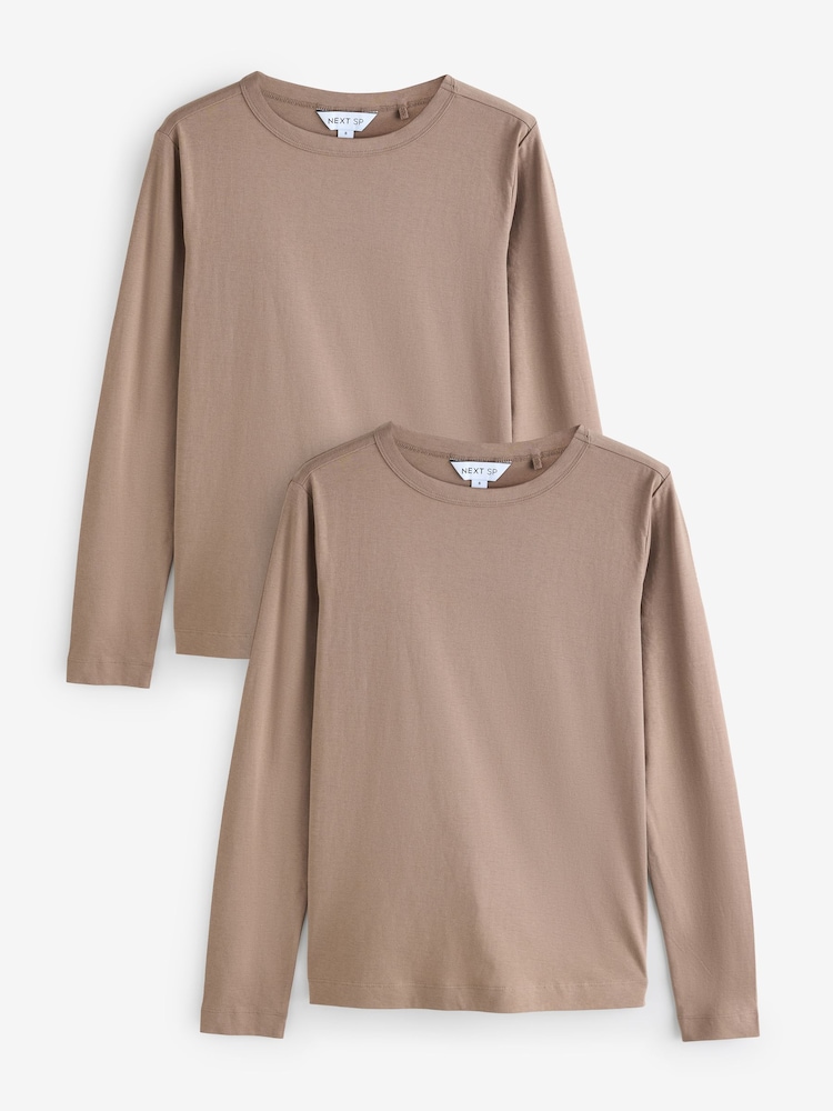 Tan Brown 2 Pack Long Sleeved T-Shirts - Image 1 of 3