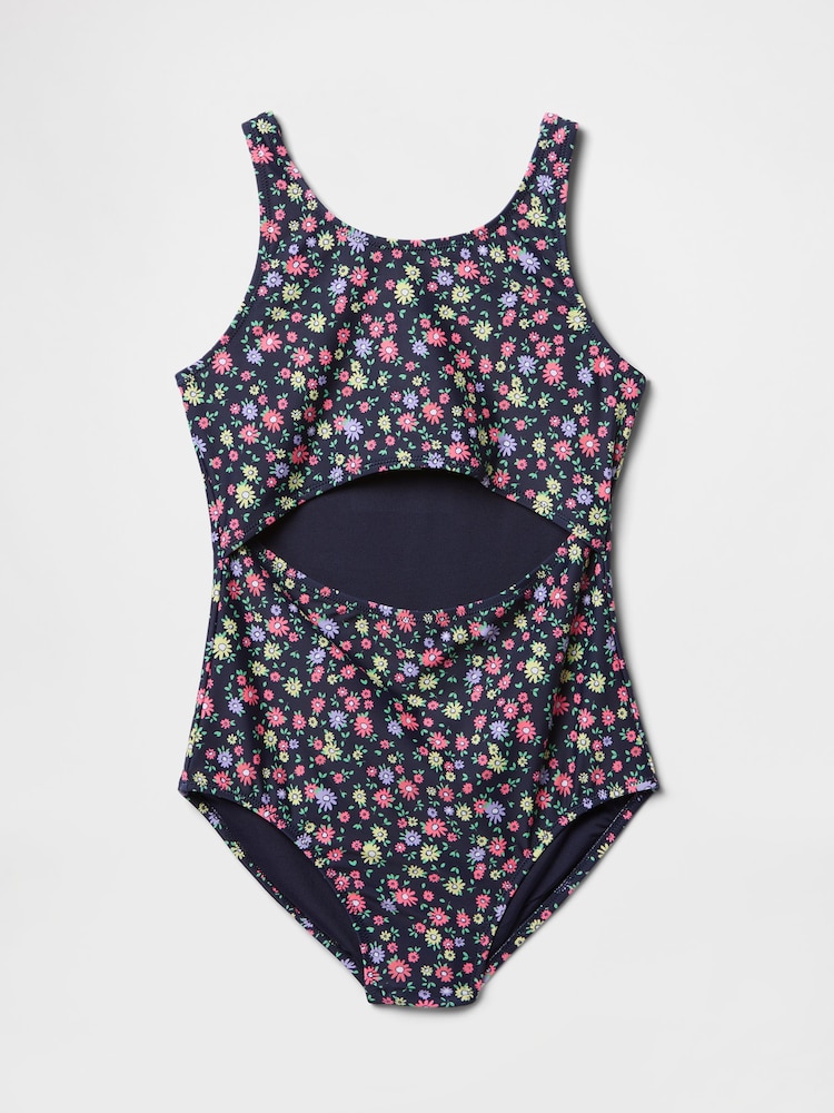 Gap Black Floral Cutout One Piece Swimsuit (4-13yrs) - Image 1 of 2