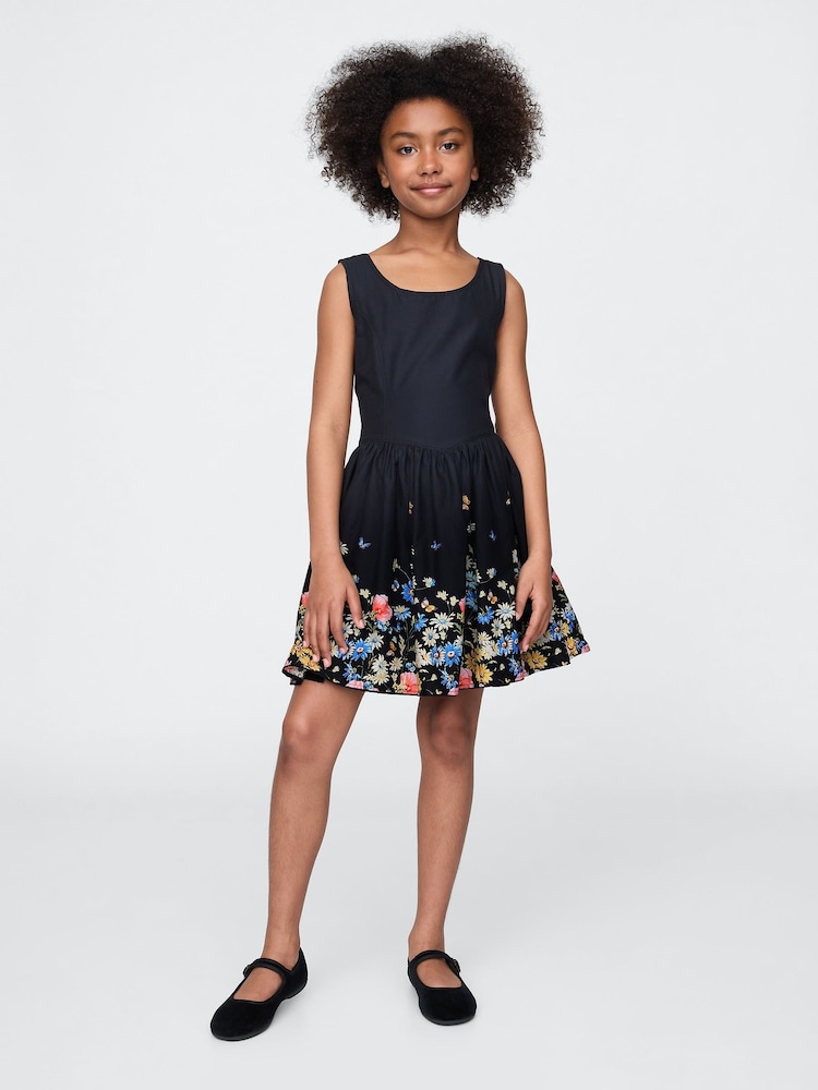 Gap Black Linen-Cotton Floral Dress (4-13yrs). - Image 1 of 4