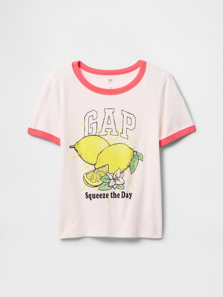 Gap White Lemon Logo Ringer T-Shirt (4-13yrs) - Image 1 of 1