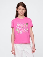 Gap Pink Short Sleeve Crew Neck Graphic T-Shirt (4-13yrs) - Image 1 of 4