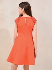 Lipsy Coral Pink Scuba 3D Lace Occasion Dress (5-16yrs) - Image 2 of 4