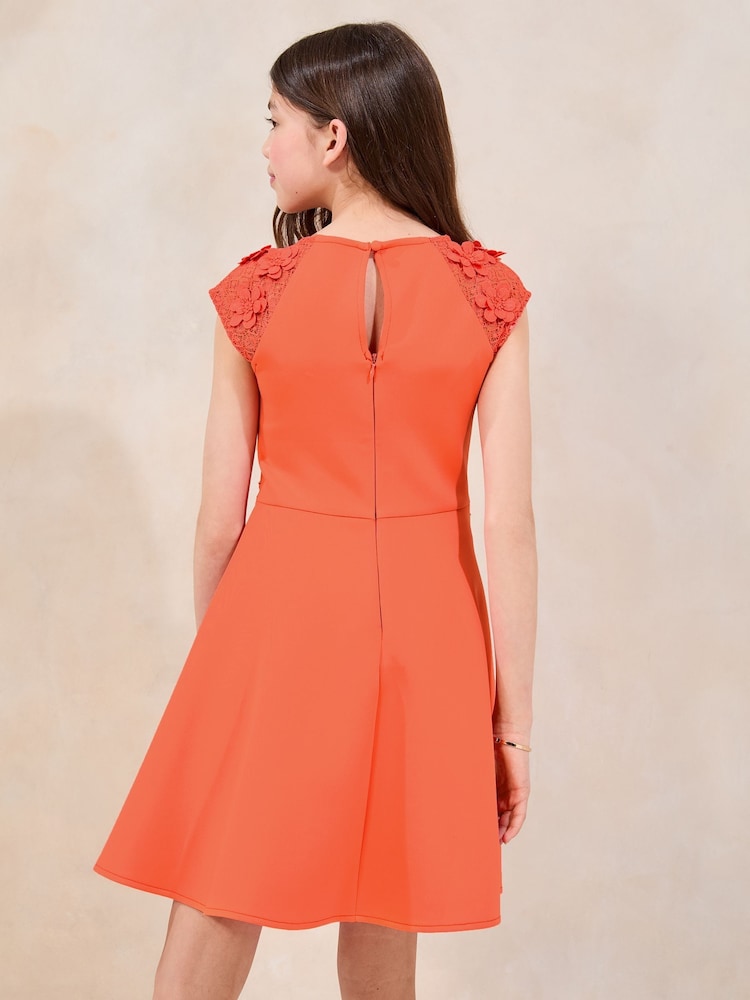 Lipsy Coral Pink Scuba 3D Lace Occasion Dress (5-16yrs) - Image 2 of 4