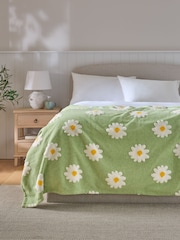 Sage Green Daisy Borg Fleece Throw - Image 1 of 5