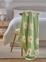 Sage Green Daisy Borg Fleece Throw - Image 2 of 5