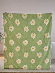 Sage Green Daisy Borg Fleece Throw - Image 4 of 5