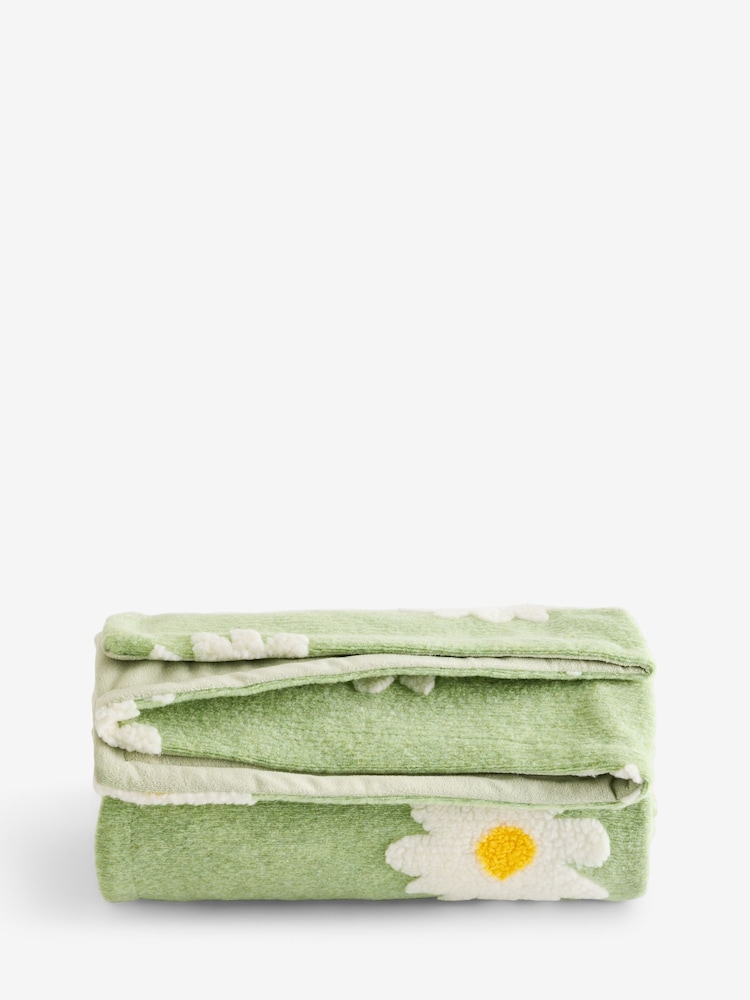 Sage Green Daisy Borg Fleece Throw - Image 5 of 5
