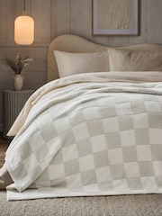 Natural Checkerboard Knit Fleece Throw - Image 1 of 5