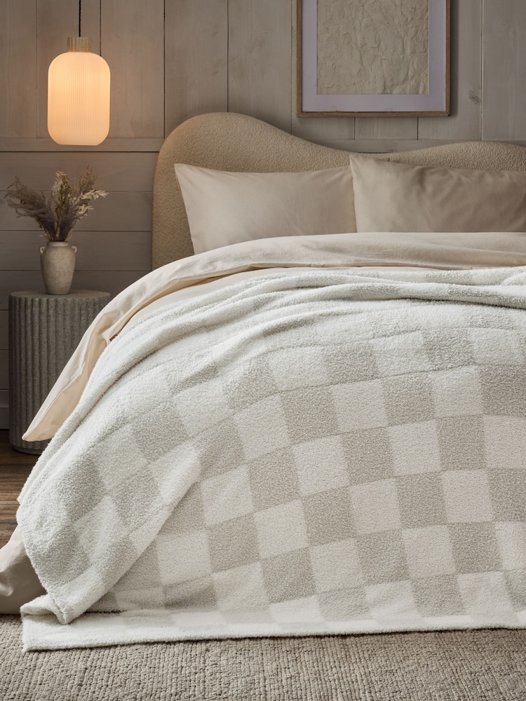 Natural Checkerboard Knit Fleece Throw - Image 1 of 5