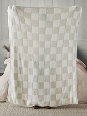 Natural Checkerboard Knit Fleece Throw - Image 4 of 5
