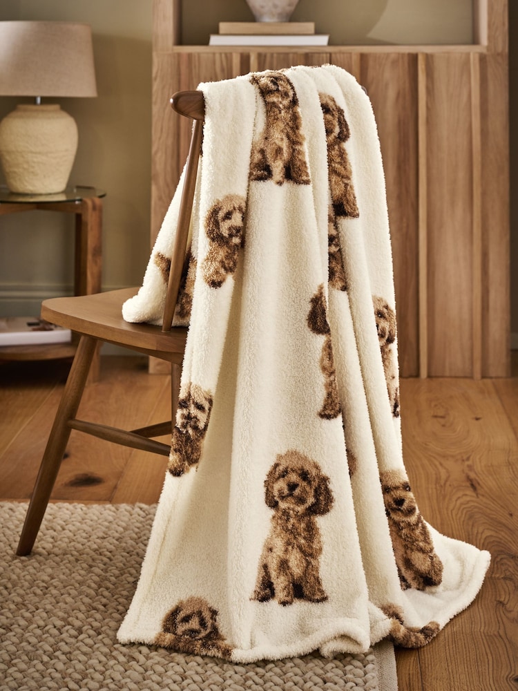 Natural Charlie the Cockapoo Fleece Throw - Image 2 of 5