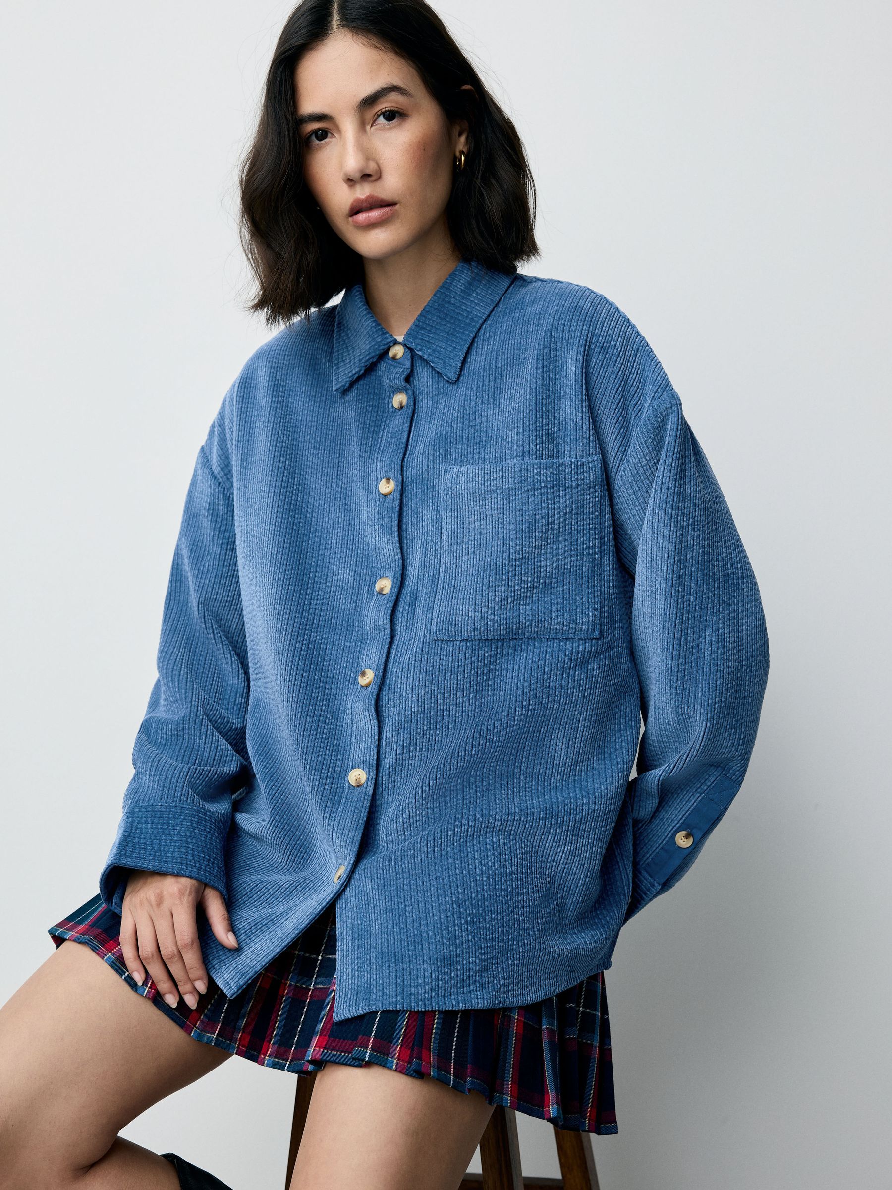 Buy Blue Corduroy Long Sleeve Shacket from Next USA