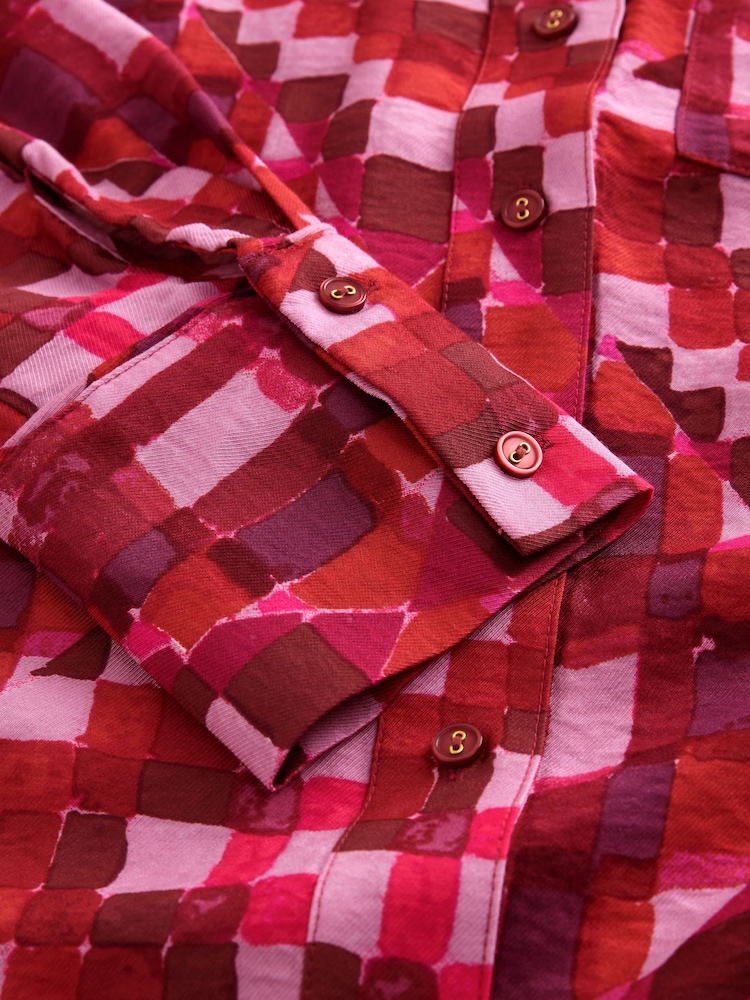 Pink Geometric Print Long Sleeve Button Down Shirt - Image 9 of 9 Pink Geometric Print Long Sleeve Button Down Shirt - Image 9 of 9