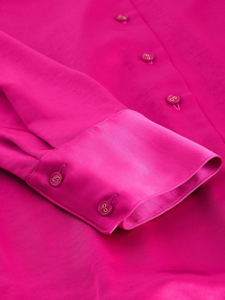 Pink Satin Long Sleeve Shirt - Image 3 of 3 Pink Satin Long Sleeve Shirt - Image 3 of 3