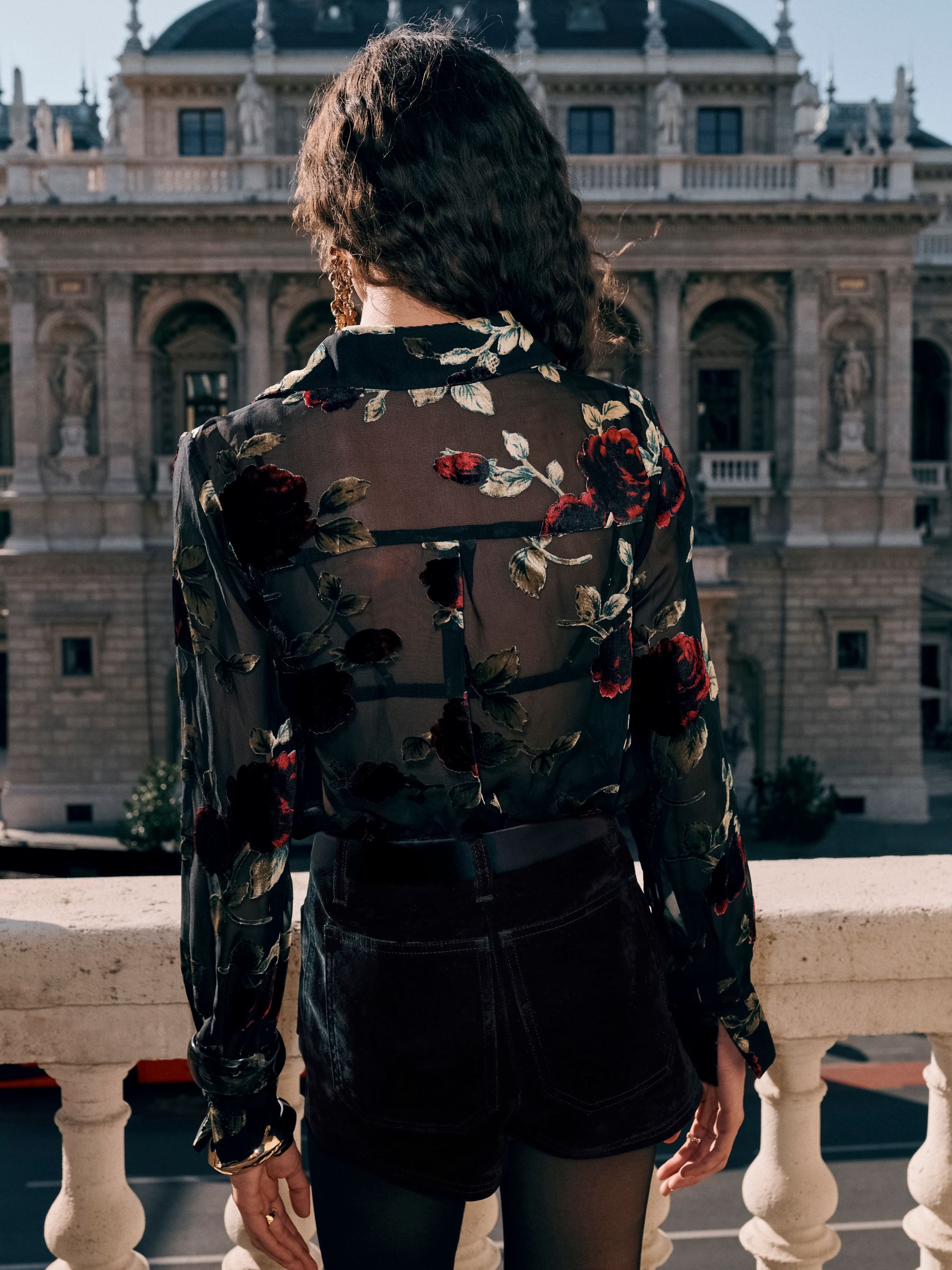 Buy Black/Red Floral N.Premium Sheer Flocked Velvet Shirt from