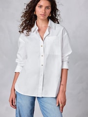 White Oversized Long Sleeve Boyfriend Shirt - Image 1 of 9