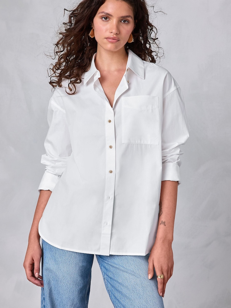 White Oversized Long Sleeve Boyfriend Shirt - Image 1 of 9 White Oversized Long Sleeve Boyfriend Shirt - Image 1 of 9