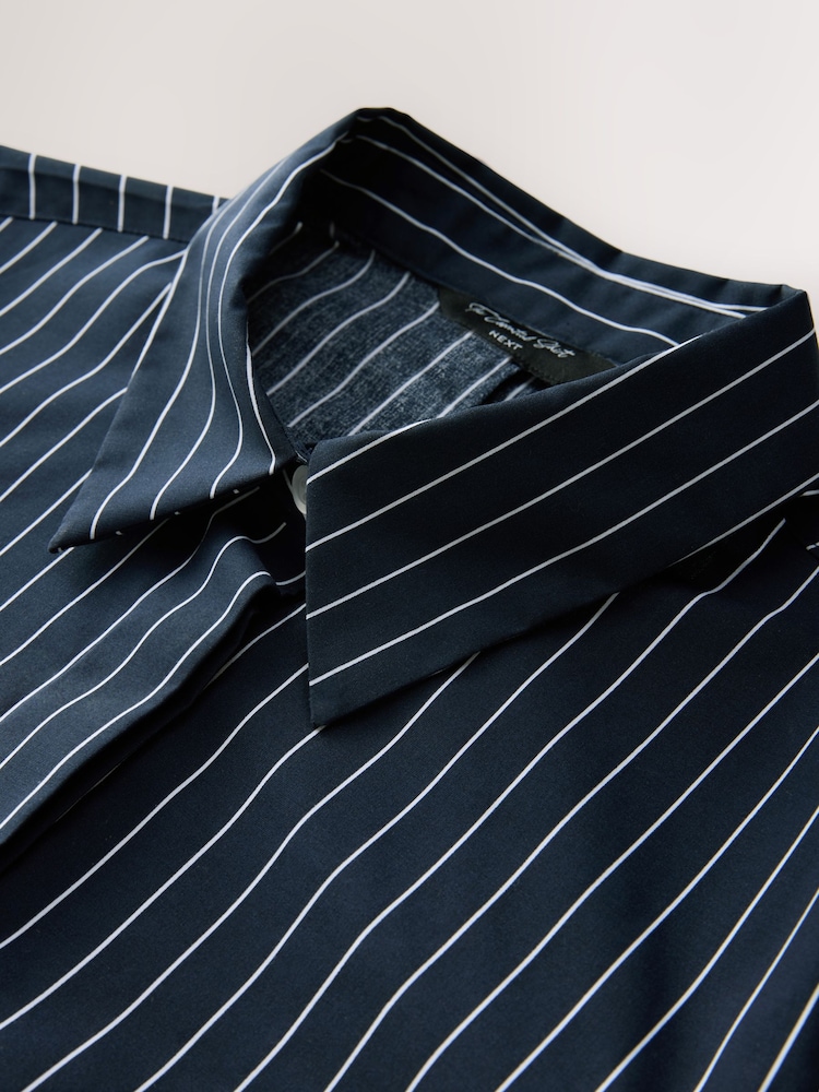 Navy Stripe Fitted Stretch Essential Long Sleeve Shirt - Image 3 of 3 Navy Stripe Fitted Stretch Essential Long Sleeve Shirt - Image 3 of 3