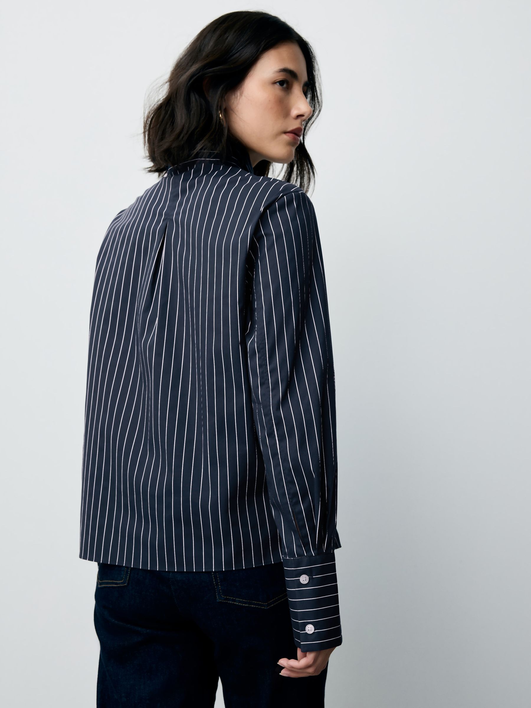 Buy Navy Stripe Fitted Stretch Essential Long Sleeve Shirt from
