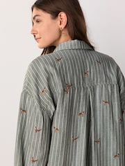 Green/White Stripe Conversational Embroidered Long Sleeve Shirt - Image 4 of 8