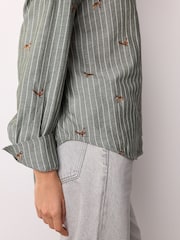 Green/White Stripe Conversational Embroidered Long Sleeve Shirt - Image 5 of 8