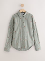 Green/White Stripe Conversational Embroidered Long Sleeve Shirt - Image 6 of 8