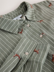 Green/White Stripe Conversational Embroidered Long Sleeve Shirt - Image 8 of 8