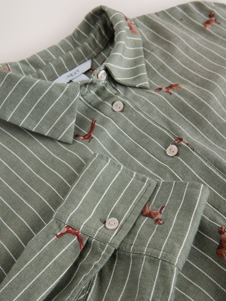 Green/White Stripe Conversational Embroidered Long Sleeve Shirt - Image 8 of 8