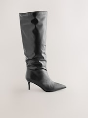 Black Forever Comfort® Point Toe Heel Slouch Knee High Boots - Image 1 of 12