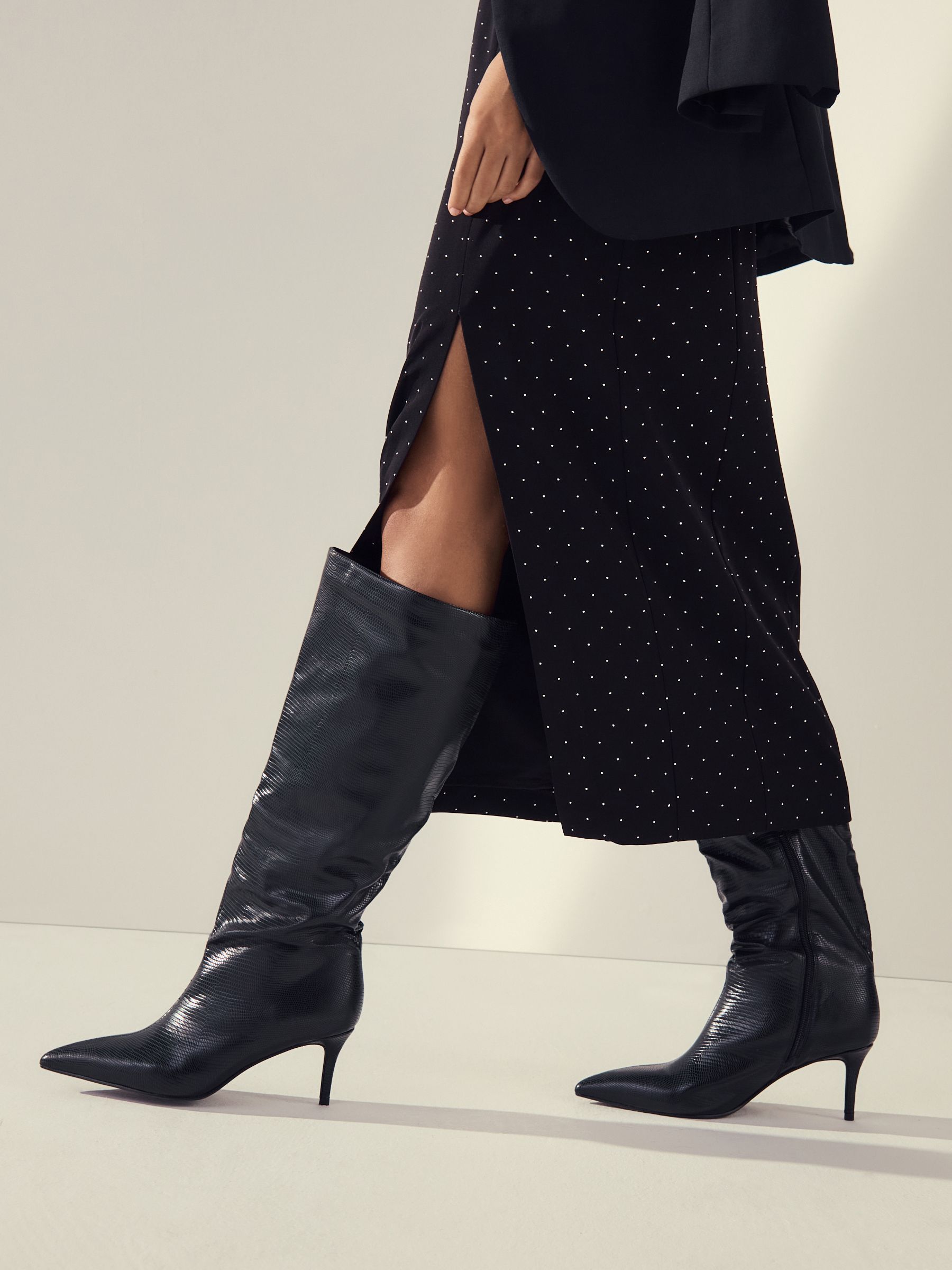 Buy Black Forever Comfort® Point Toe Heel Slouch Knee High Boots