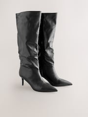 Black Forever Comfort® Point Toe Heel Slouch Knee High Boots - Image 8 of 12
