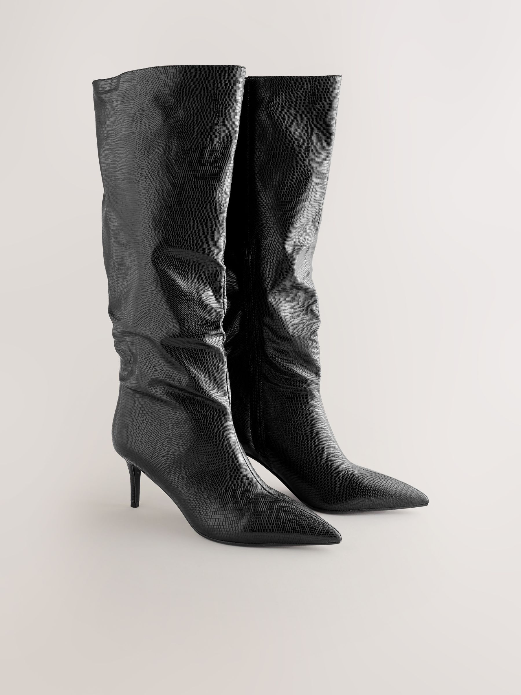 Buy Black Forever Comfort® Point Toe Heel Slouch Knee High Boots