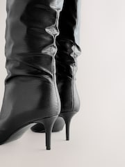 Black Forever Comfort® Point Toe Heel Slouch Knee High Boots - Image 9 of 12