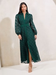 Lipsy Premium Lace Belted Long Sleeve Shirt Dress - صورة 1 من 4