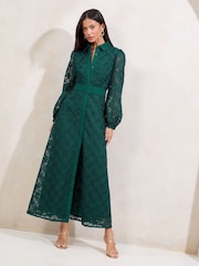 Lipsy Premium Lace Belted Long Sleeve Shirt Dress - صورة 3 من 4