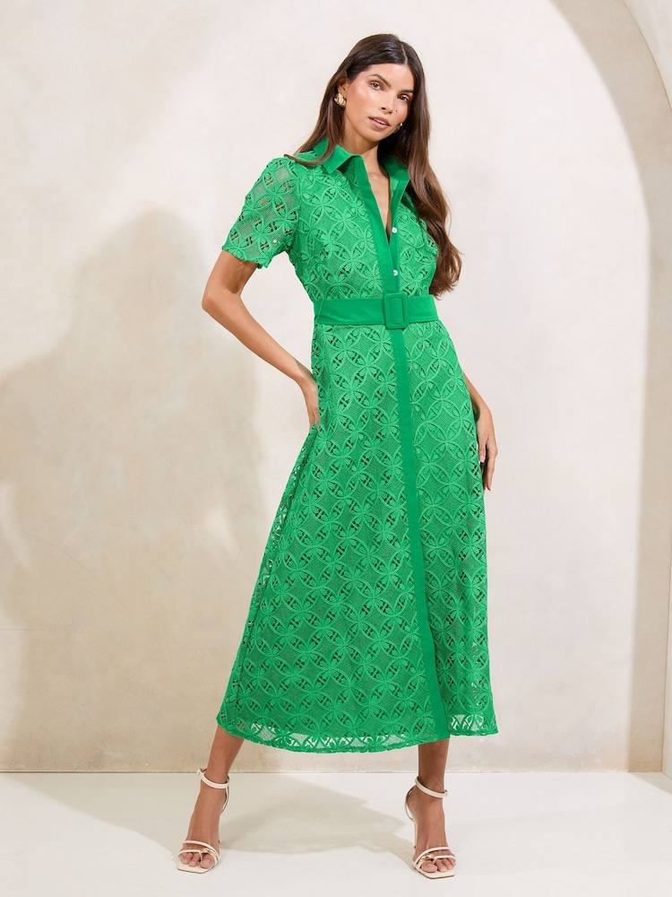 Lipsy Premium Lace Belted Shirt Dress - Slika 1 iz 4