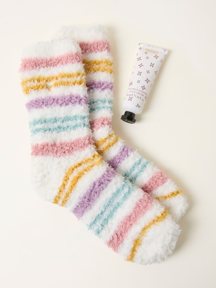 FatFace Multi Coconut Foot Cream and Stripe Cosy Sock Gift Set - Image 2 of 3 FatFace Multi Coconut Foot Cream and Stripe Cosy Sock Gift Set - Image 2 of 3